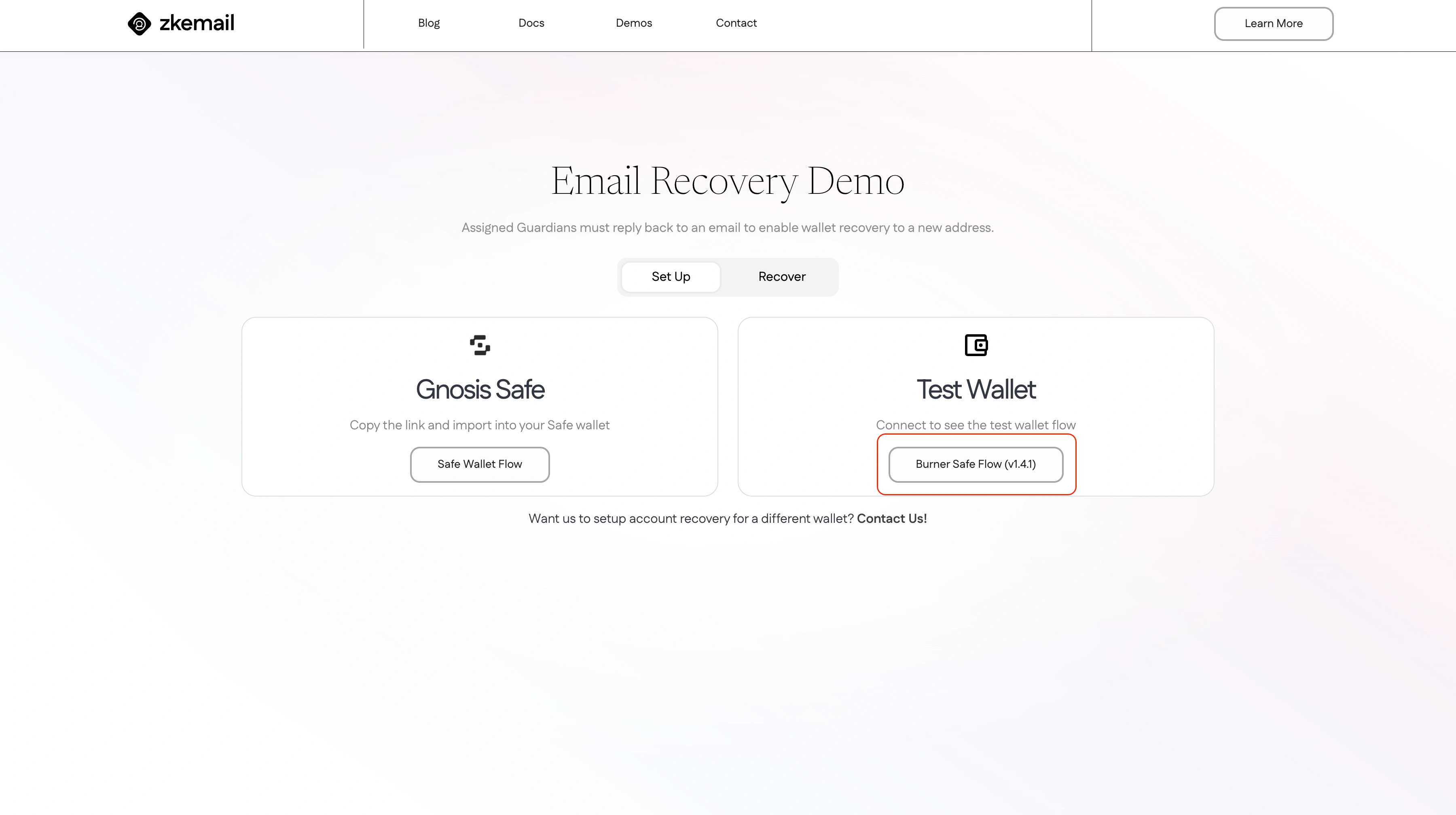 ZK Email Recovery Burner Safe Flow